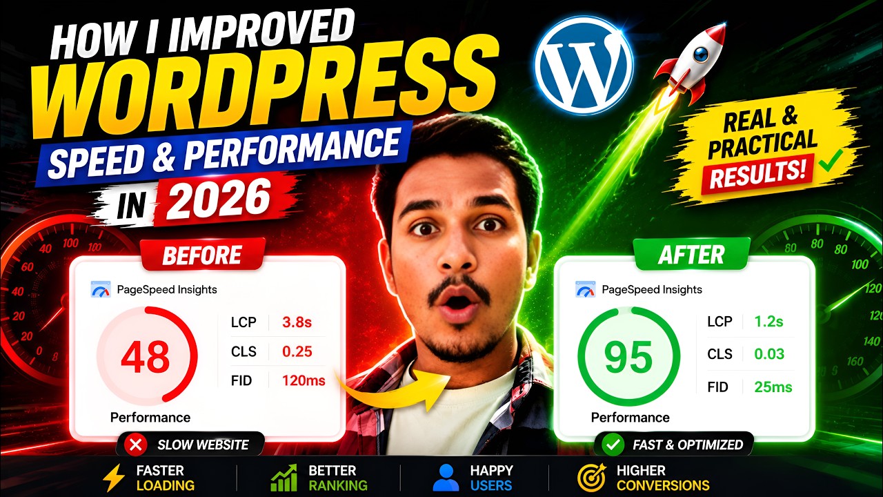 How to Improve WordPress Speed & Performance in 2026 🚀 | 95+ PageSpeed Score (Real Results)