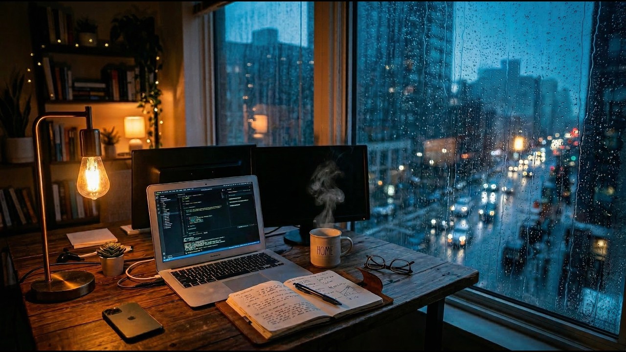 Rainy Night Study Room 🌧️ Deep Focus Music & Rain Sounds for Studying, Coding & Relaxing (2 Hours)