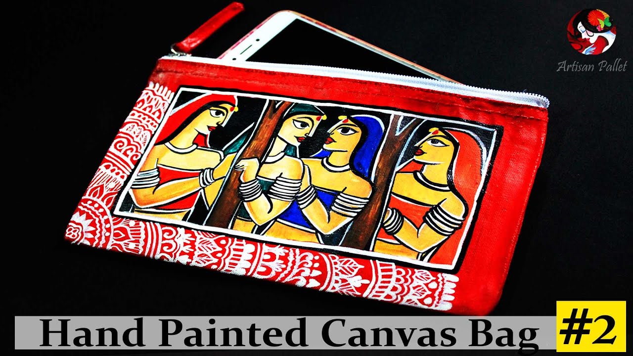 How To Use Acrylic Paint on a Canvas Pouch Bag  | DIY Hand Painted Canvas Tote Bag @Artisan Pallet