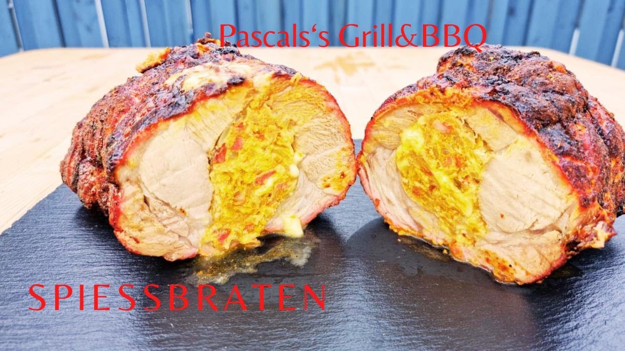 Spießbraten mit Mett-Zwiebel Füllung vom Kugelgrill