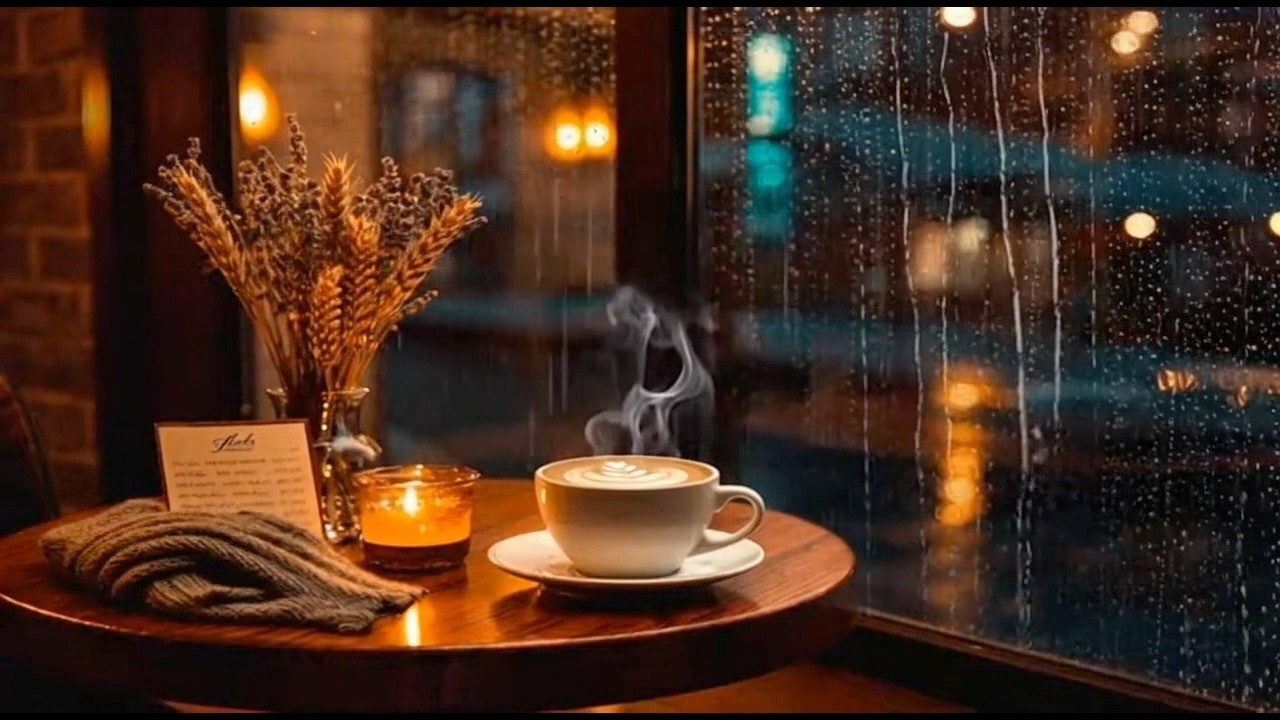 Rainy Cafe with Smooth Sounds and Gentle Rain for Work, Sleep and Studying. 