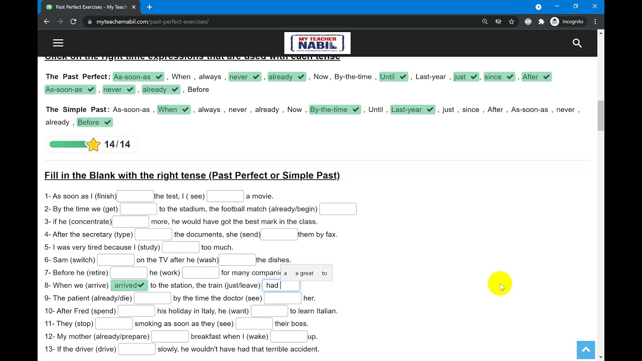 Past Perfect Exercises b darija