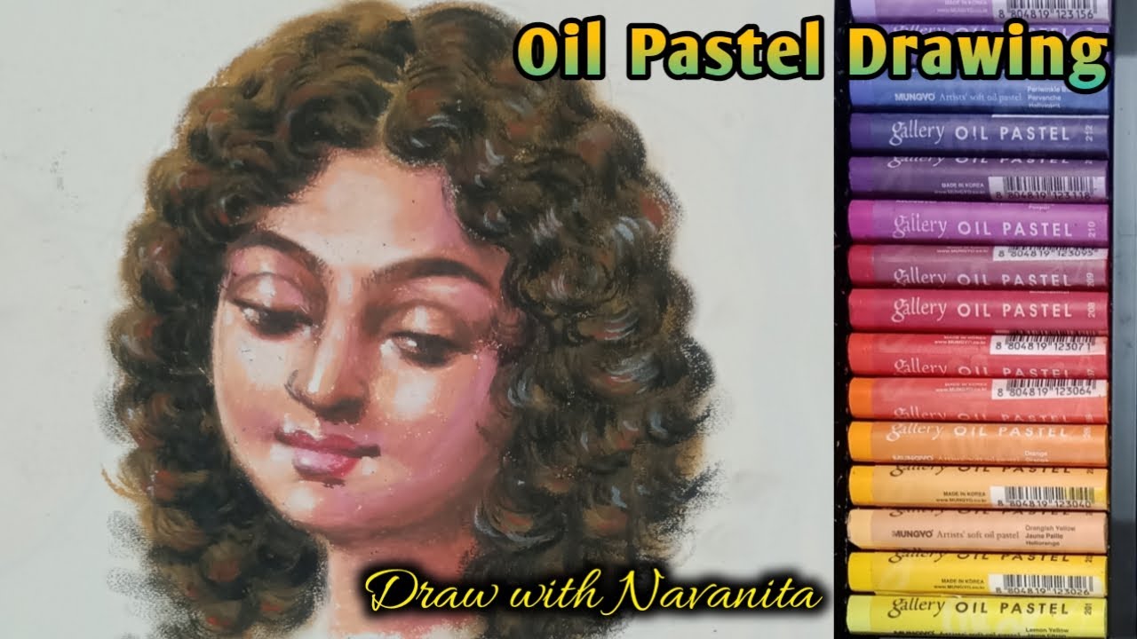 Drawing face of a girl /Curly hair drawing with oi pastel/online class demo