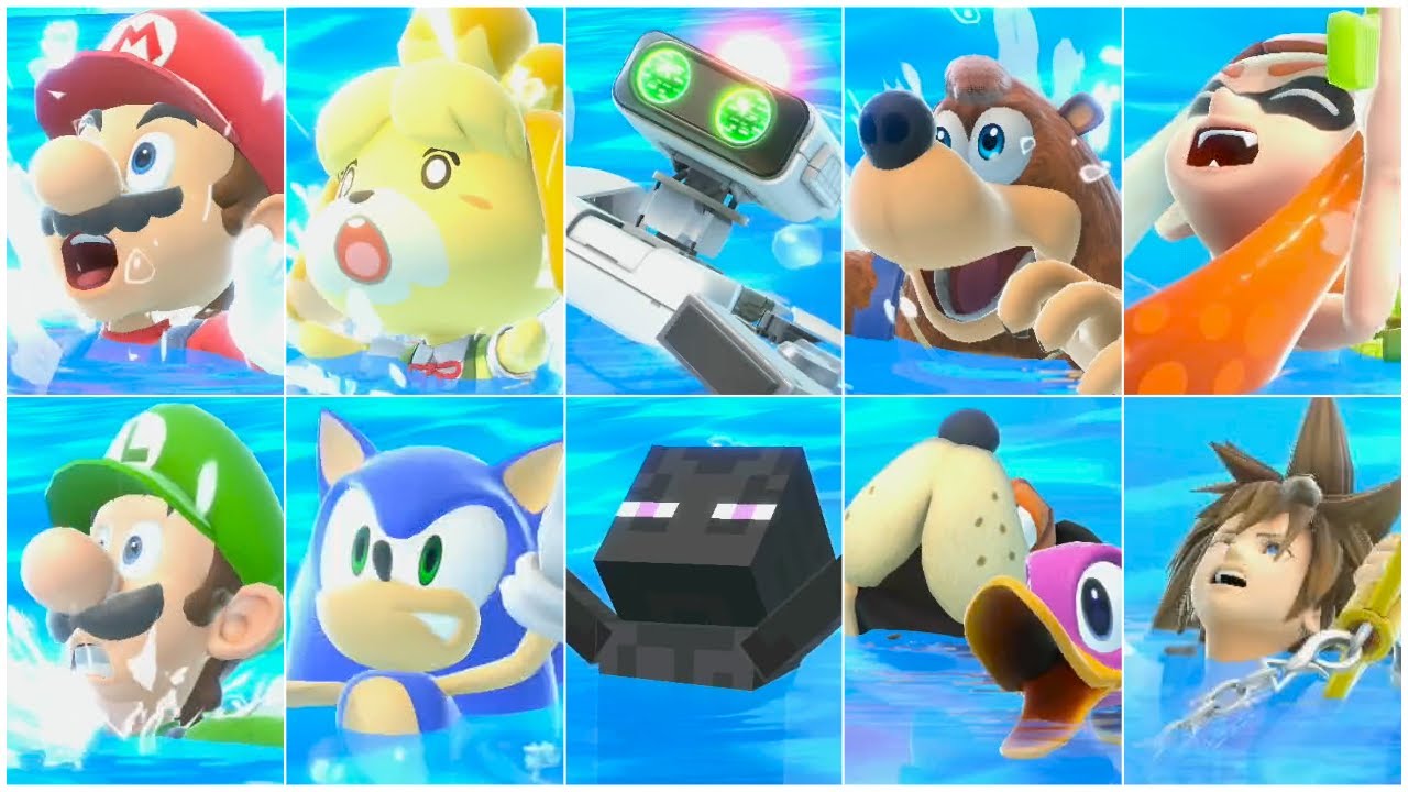 Super Smash Bros. Ultimate - All Characters Swimming & Drowning Animations (DLC Included)