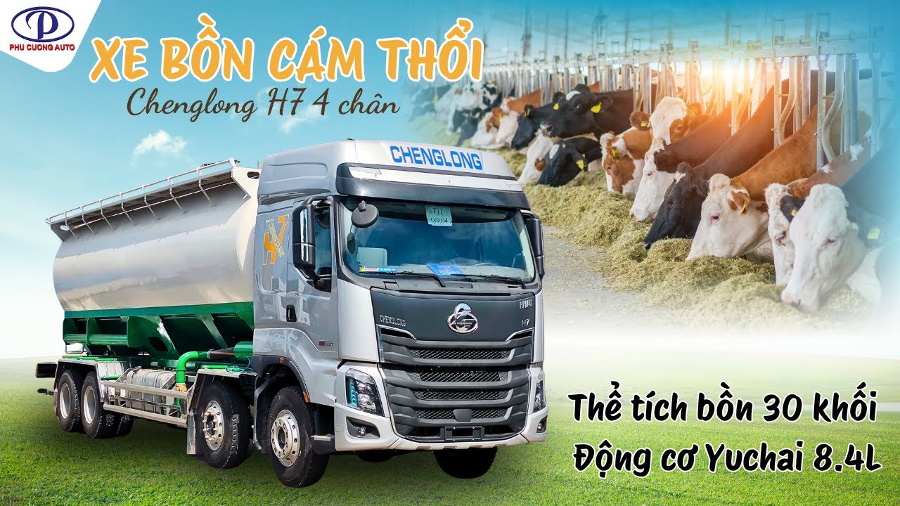 Xe bồn cám thổi 30 khối được đóng trên nền xe Chenglong H7 4 chân - Chất liệu SS400 cực bền