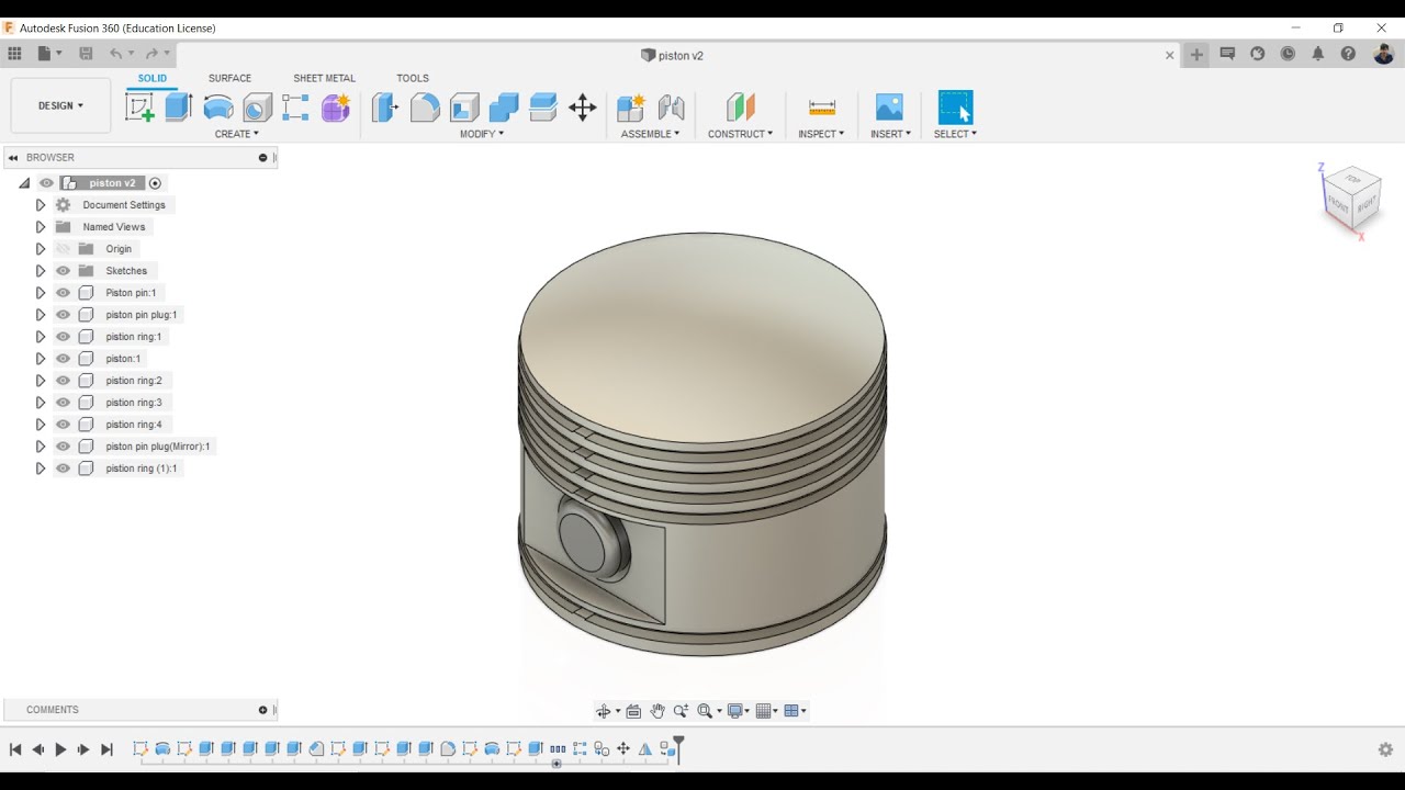 Сборка поршня с использованием Fusion 360