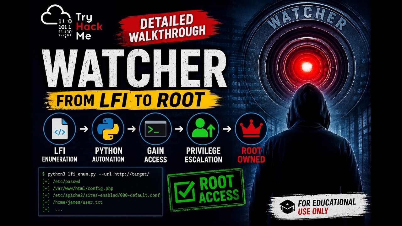TryHackMe Free Room | Прохождение Watcher | Использование Python для LFI-перечисления и повышения...