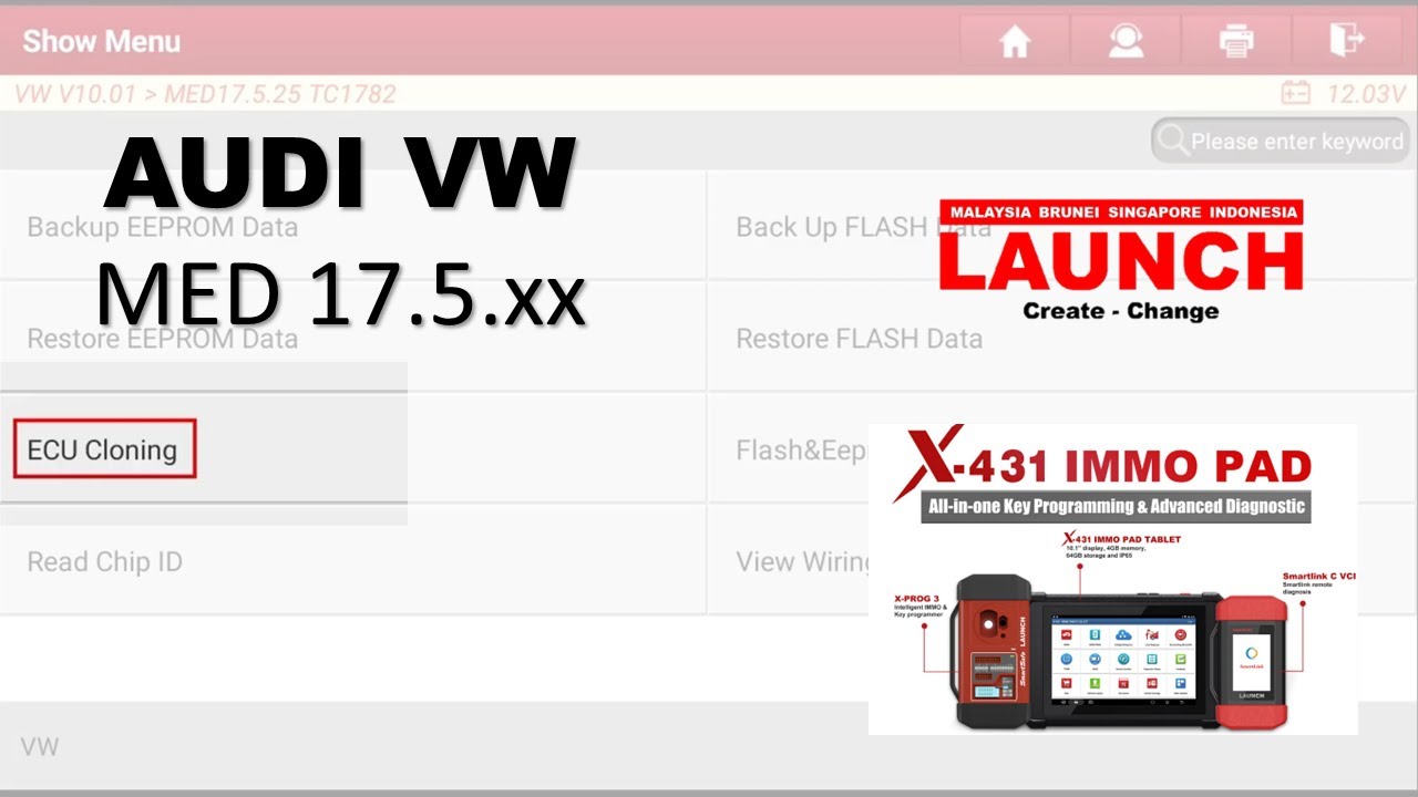 AUDI VW MED17.5.25 ECU clone with LAUNCH X431 IMMO PAD