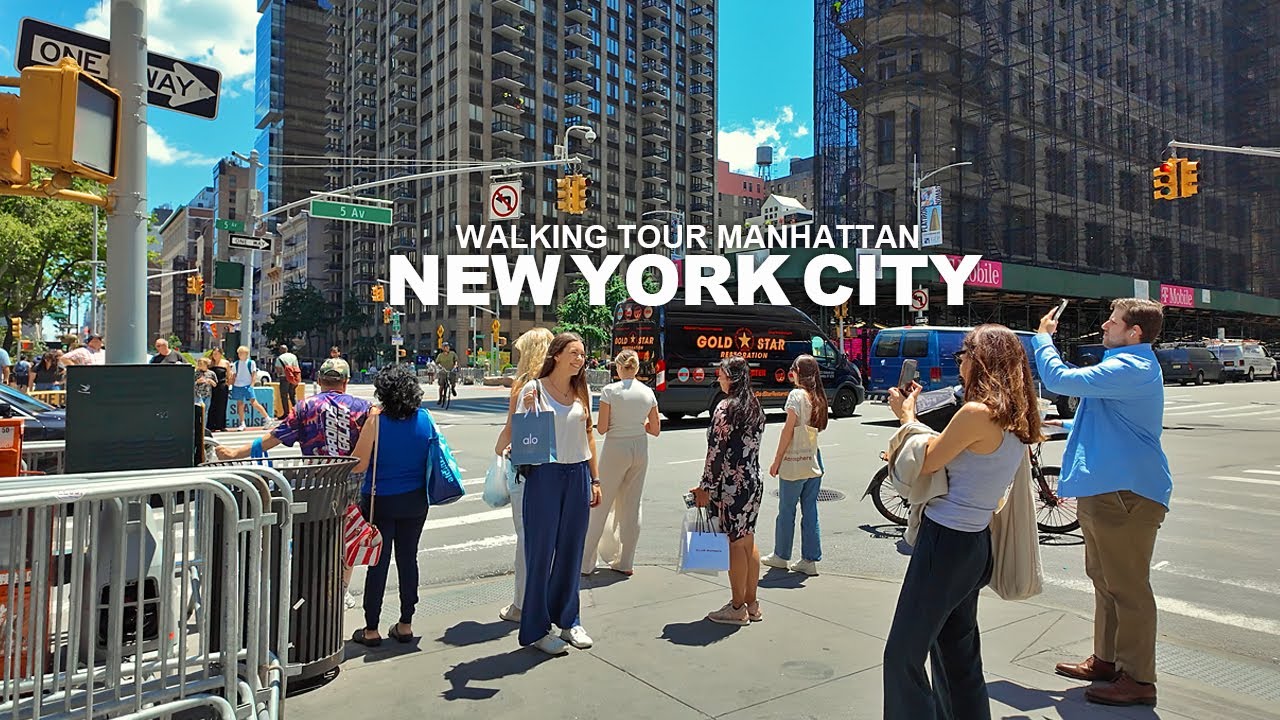 New York Manhattan Summer Walk, 8th Avenue, 34th Street, Broadway, 5th Avenue, Madison Square, 4K