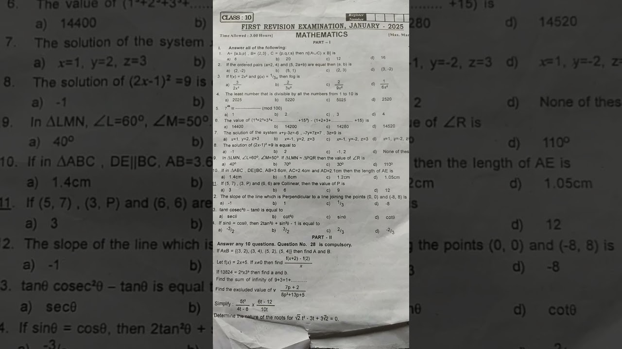 10th Maths First Revision Question Paper Chennai District 2025#10th#important #public#repeated#exam