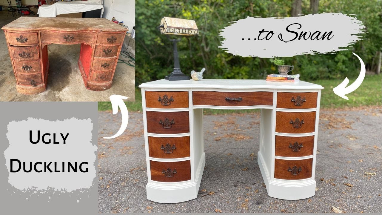 Furniture flip, from ugly duckling to beautiful swan! Desk transformation