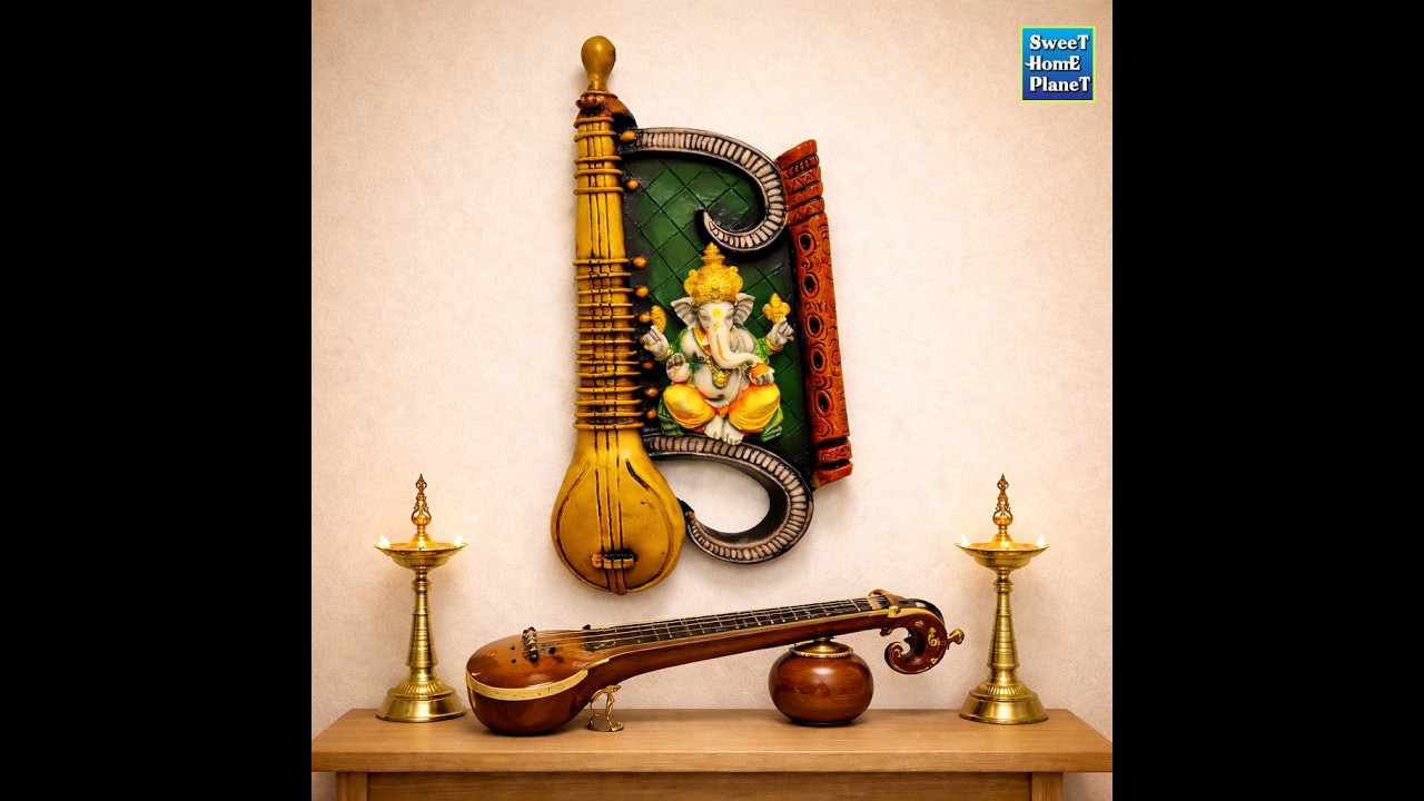 Handcrafted Veenai Ganesha Wall Hanging - Decorative Musical Lord Ganpati Idol with Veena
