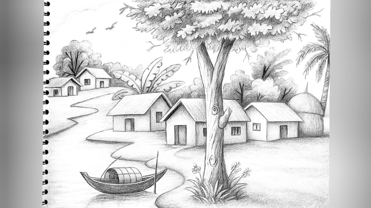 How to draw Scenery / Landscape by pencilsketch step by step||