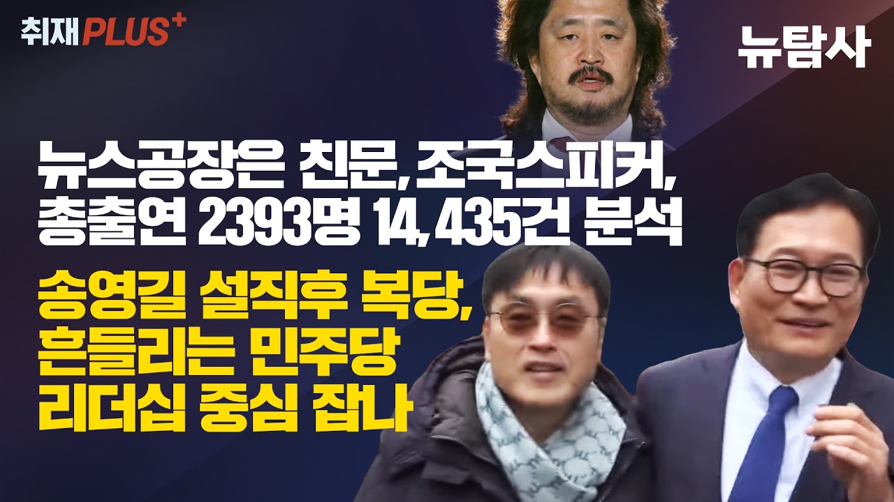 [260215][취재플러스][심층분석]뉴스공장은 친문, 조국스피커, 총출연 2393명 14,435건 분석, 송영길 설직후 복당, 흔들리는 민주당 리더십 중심 잡나