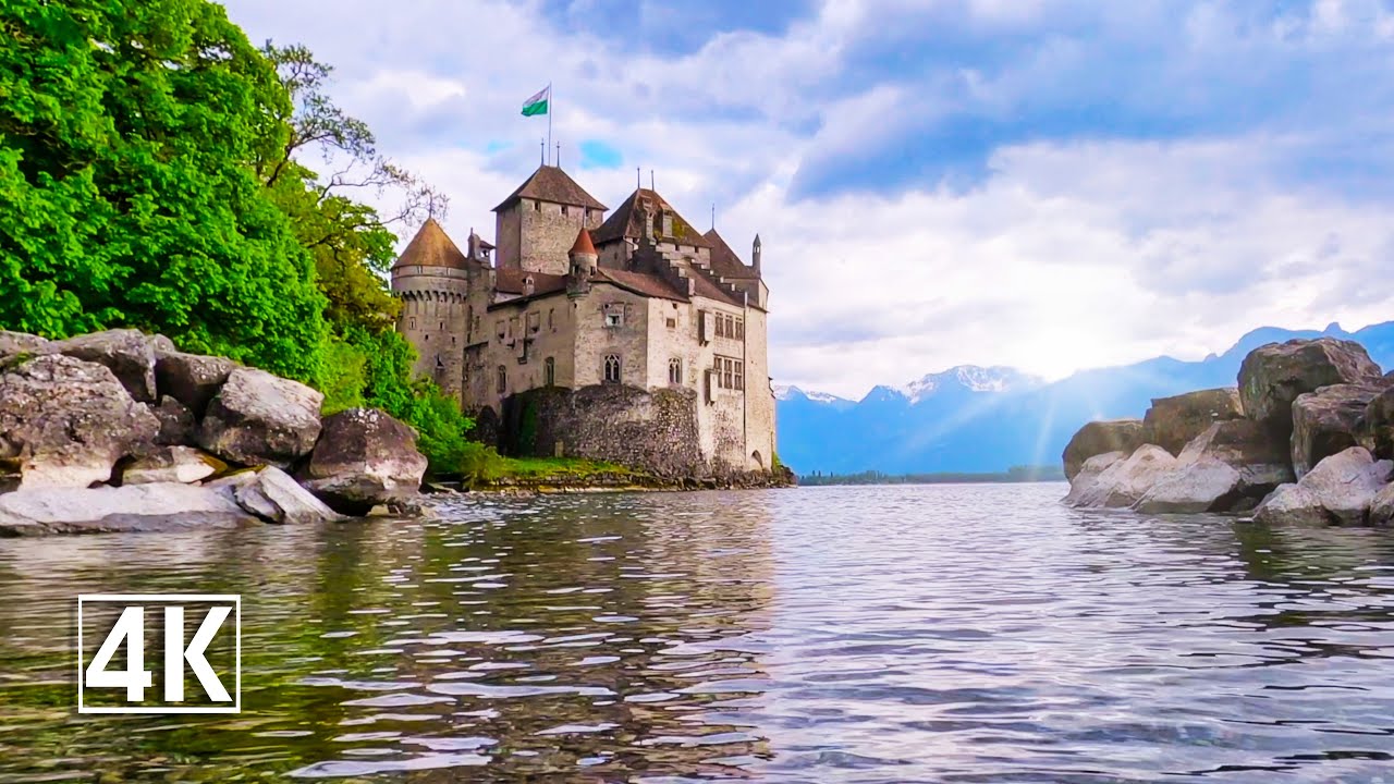 Ch&acirc;teau de Chillon & Lake Geneva 🌷 Spring walk 4K