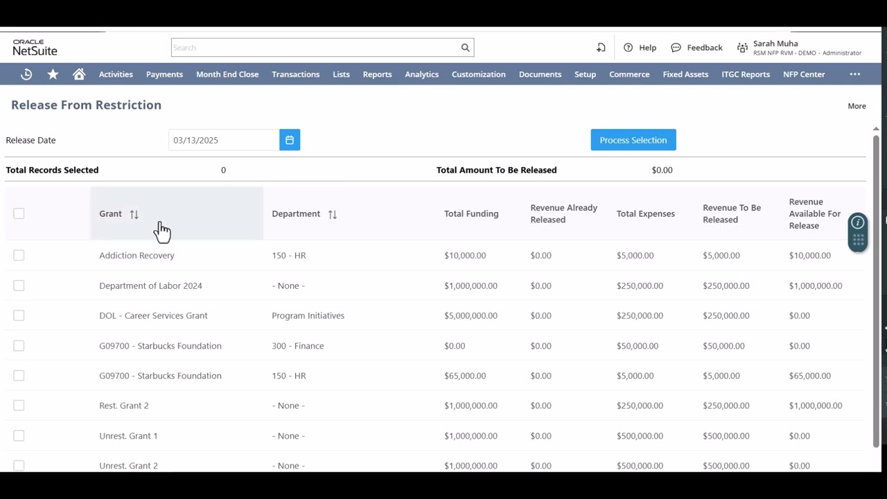 NetSuite Nonprofit Revenue Management and Release from Restriction
