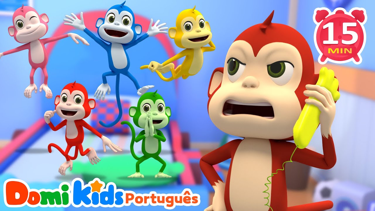 🙈 Cinco Macaquinhos | Canções de Animais | Domi Kids Festa dos Animais