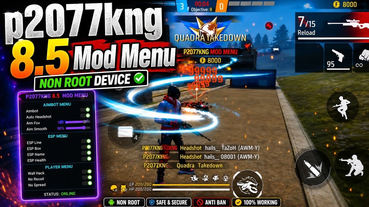 P2077KNG 8.5 ELITE MOD MENU | P2077KNG MOD MENU FULL ANTIBAN HACK | FREE FIRE HEADSHOT HACK 