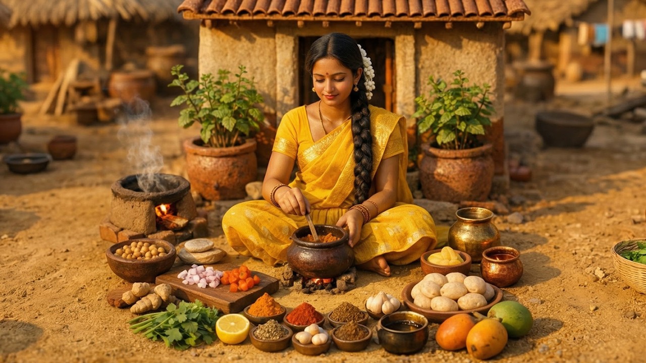 Miniature Doll Cooking Chana Masala & Puri Thali ASMR | Peaceful Indian Village Day Story