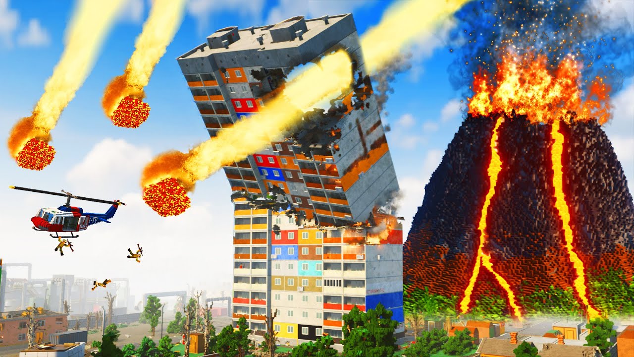 Realistic Volcano Eruption Destruction with Ragdolls 😱 Teardown