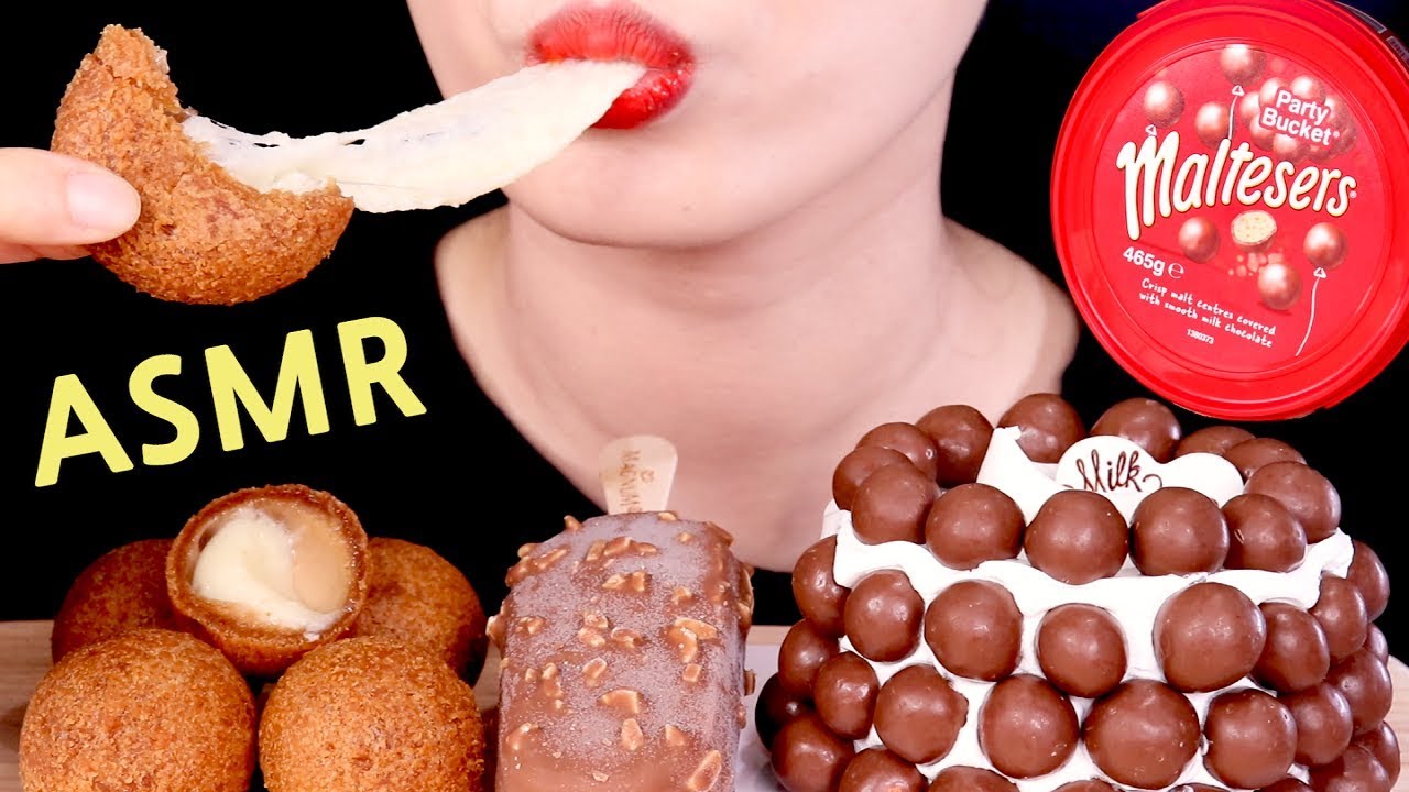 ASMR*CHOCOLATE*MALTESERS CAKE+ICE CREAM+CHEESE BALL몰티져스+아이스크림+치즈볼 먹방咀嚼音チーズボール+チョコレートモルティージャス+アイスクリーム