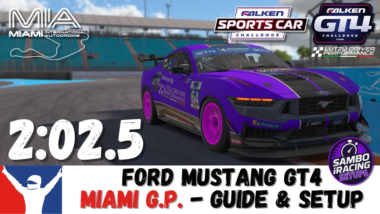iRacing Mustang GT4 Miami Guide - 2:02.5 - Ford Mustang GT4 Miami Grand Prix Track Guide