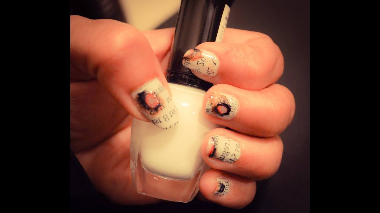 Burned Newspaper Nail Art