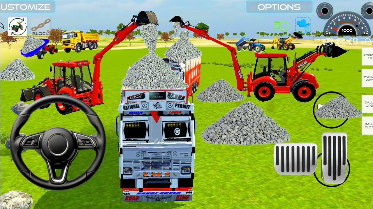 drive jcb and truck loading stone 🪨 in game indian truck loading game