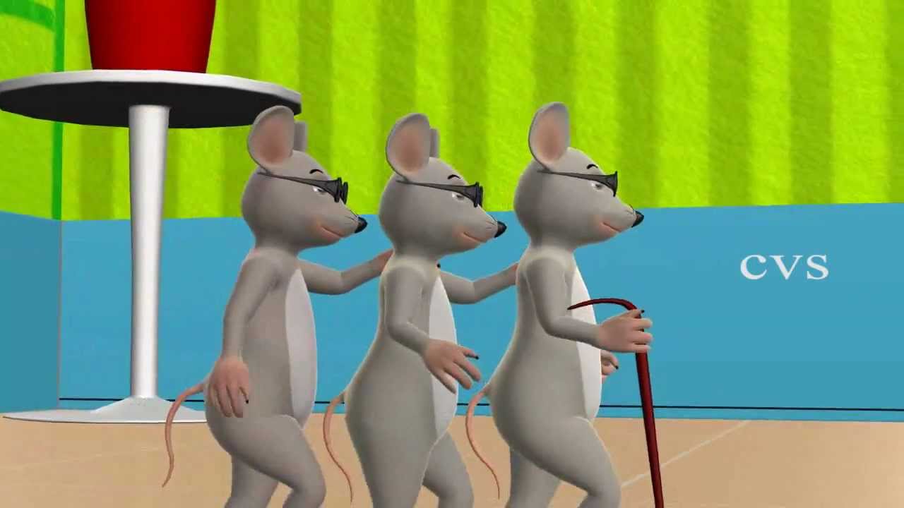 3D Animation Three Blind Mice English Nursery Rhyme for children  with lyrics