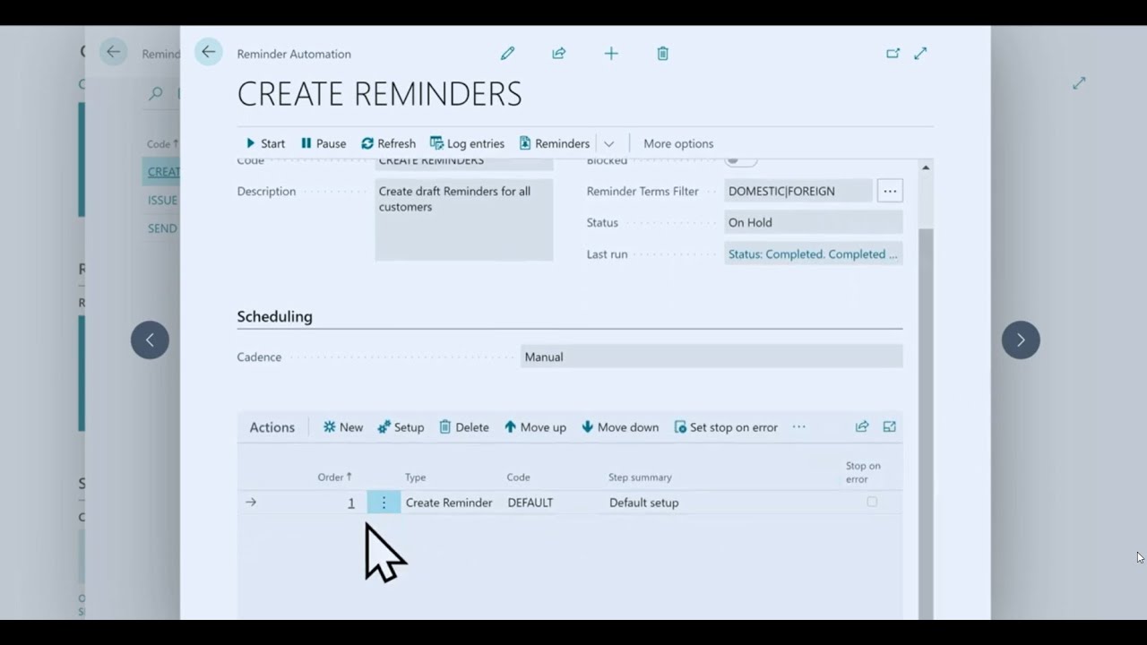 Dynamics Business Central 2024 Wave 1 — Что нового: Управление финансами — Автоматизация напоминаний
