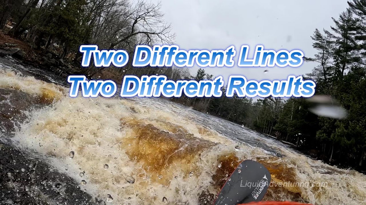 Peshtigo River kayaking, two different lines at First Drop with different results
