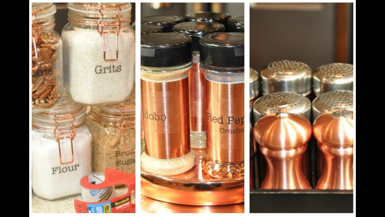 Awesome Dollar Tree and Target Dollar Spot Kitchen Organization DIY's Copper/Rose Gold