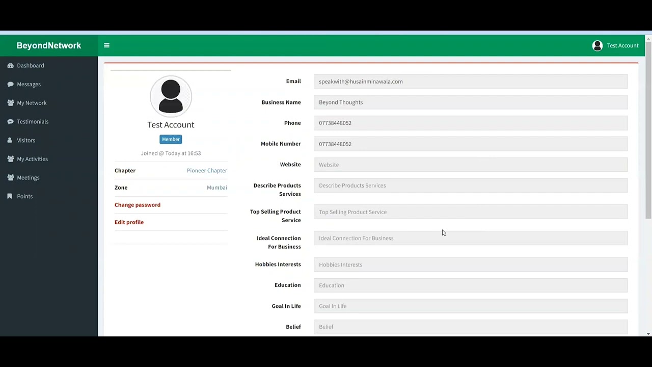 Updating Profile on Beyond Networking Website