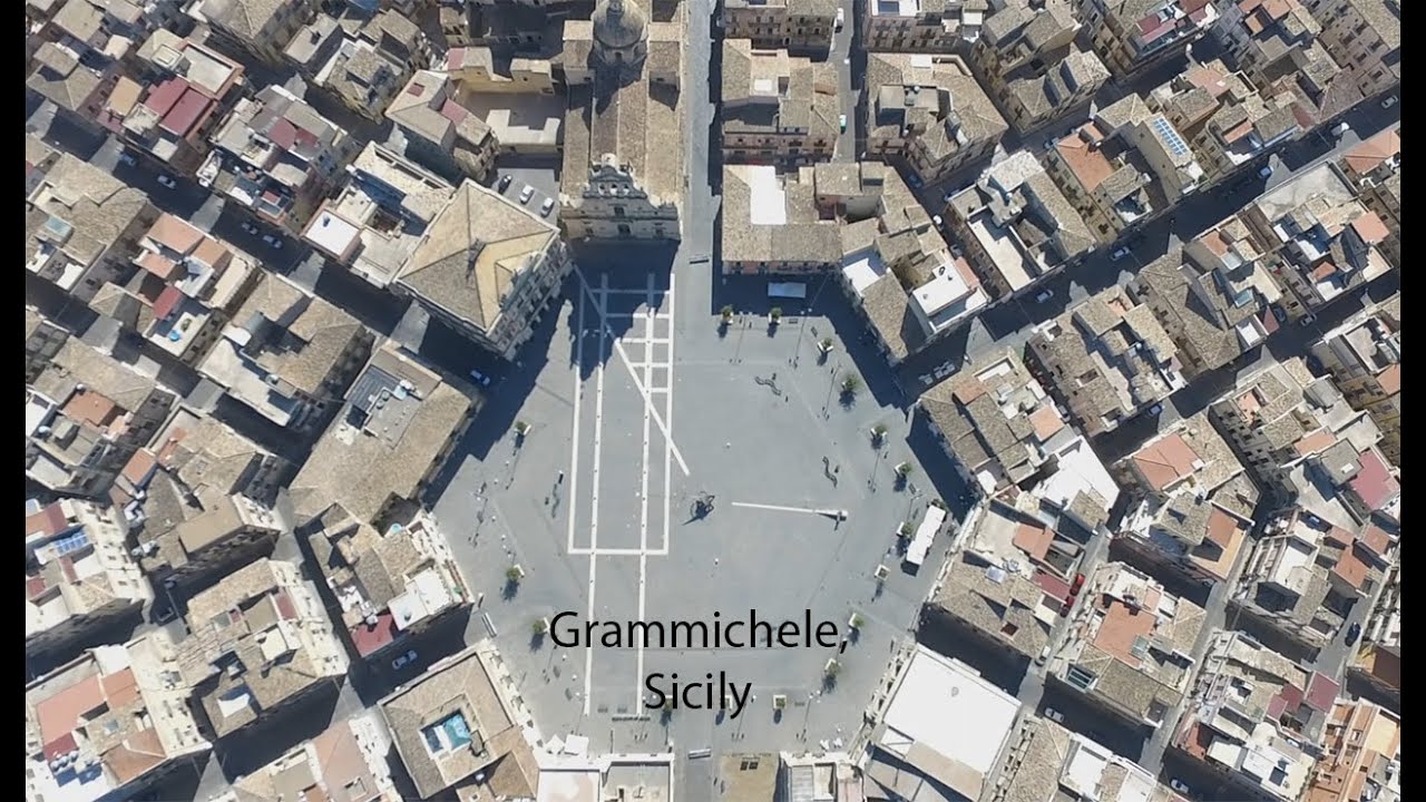 Drone flying above Grammichele, Sicily