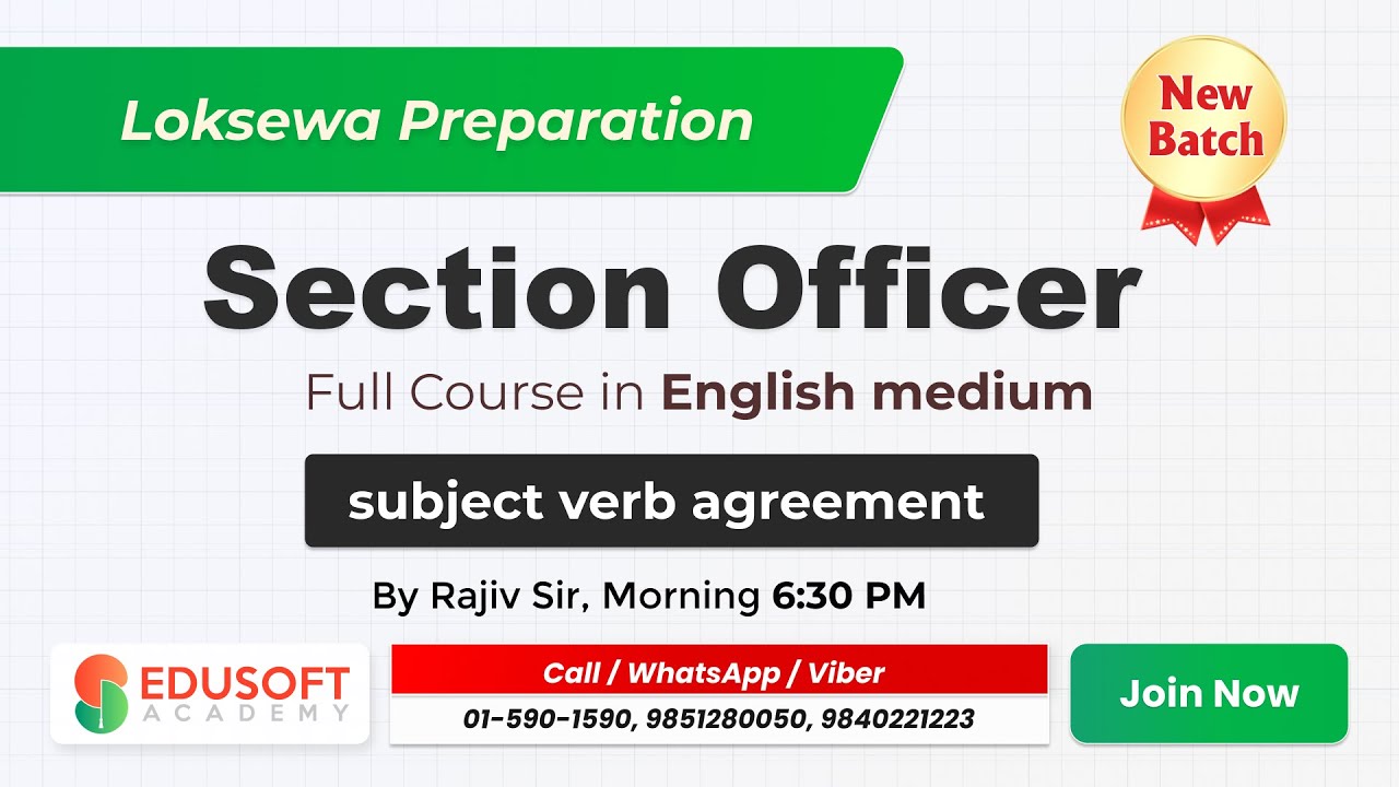 Loksewa Section Officer Full course in English Medium subject verb agreement Class   