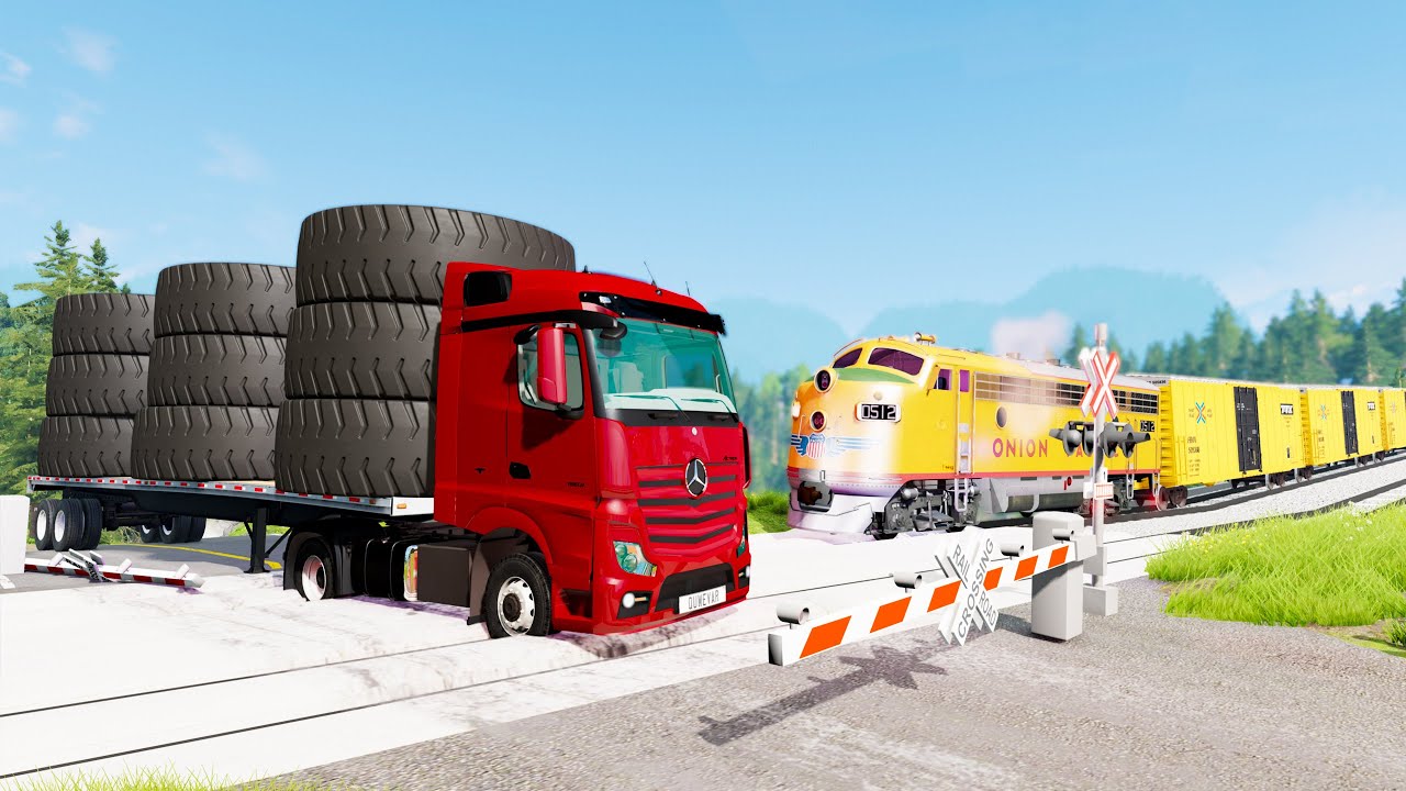 Railway Сrossing Train Сrashes #20 - Beamng drive
