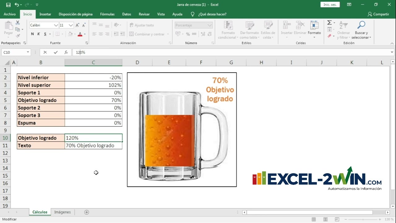 Gráfico Cerveza o Jarra  en Excel - Aspecto Infográfico de alto Impacto