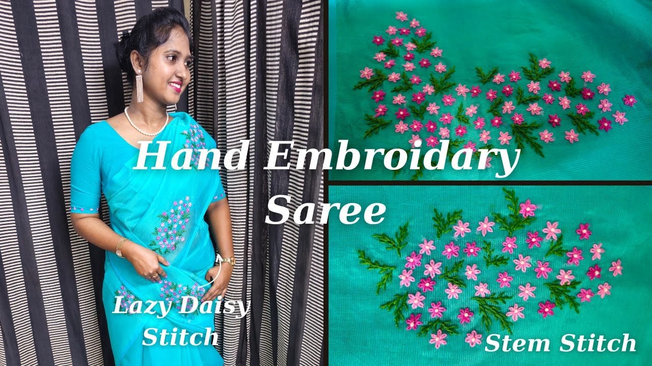 Lazy Daisy | StemStitch Daily Wear Saree With Beautiful Hand Embroidary Design #trending #embroidary