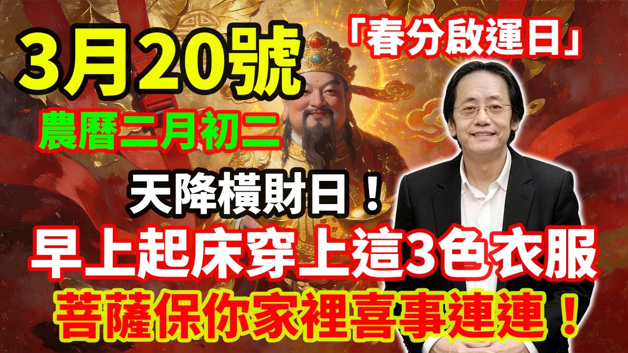天降橫財日！3 月 20 號，農曆二月初二，「春分啟運日」，早上起床穿上這 3 色衣服，正財橫財一起爆，菩薩保你家裡喜事連連！# 佛學 #佛淨 #佛陀 #佛法 #佛教 #修行