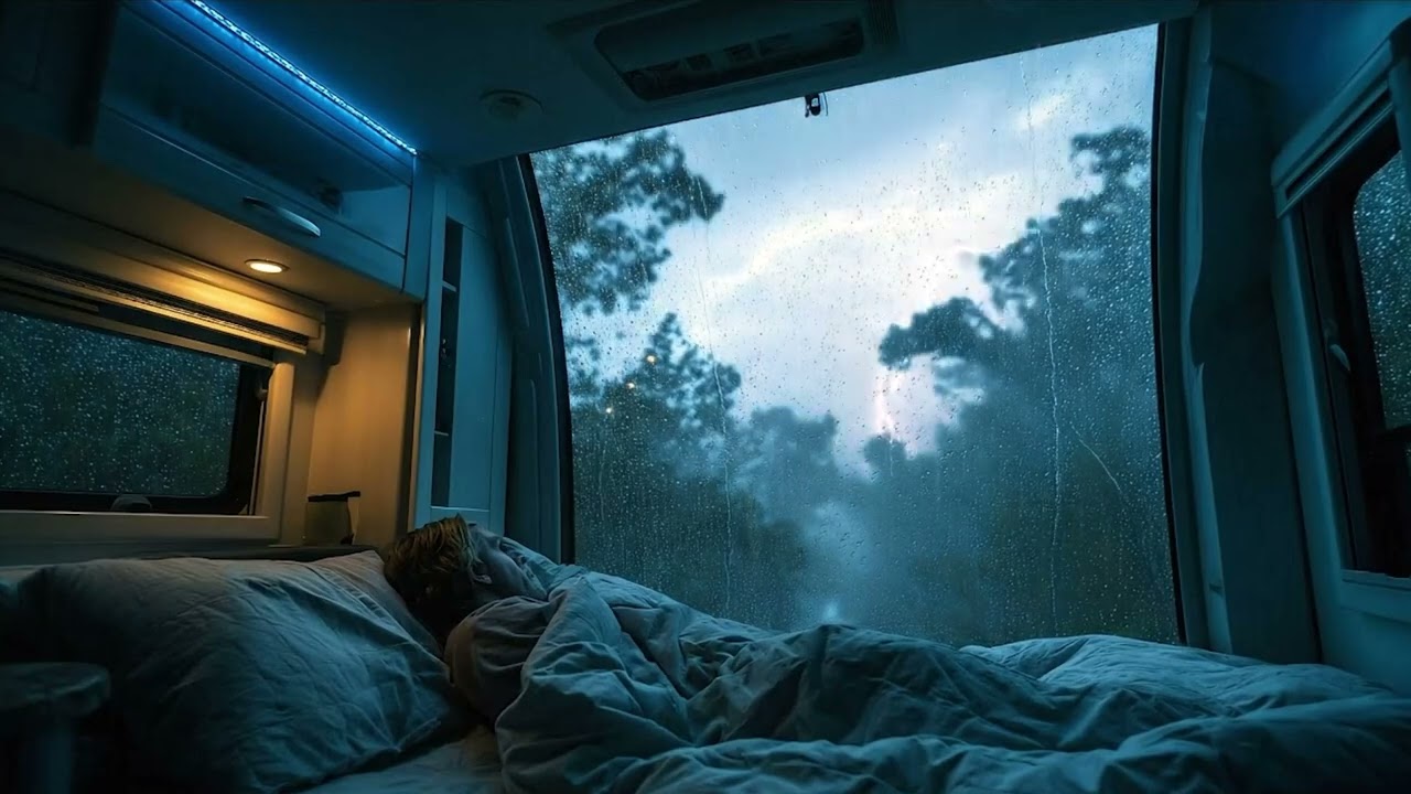 Parked in the Forest as Rain and Thunder Continue All Night | Long Storm Sounds for Rest 🌧️⚡🌲
