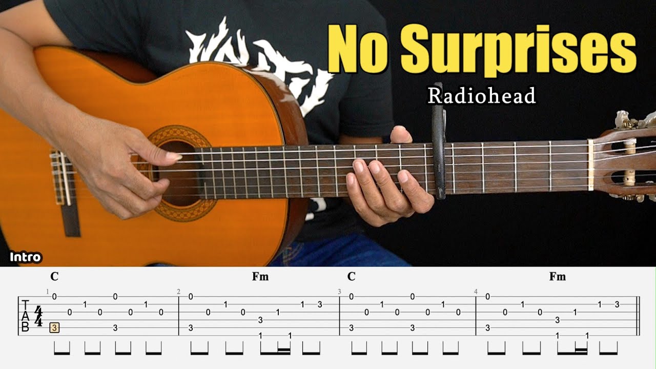 No Surprises - Radiohead - Fingerstyle Guitar Tutorial + TAB & Lyrics
