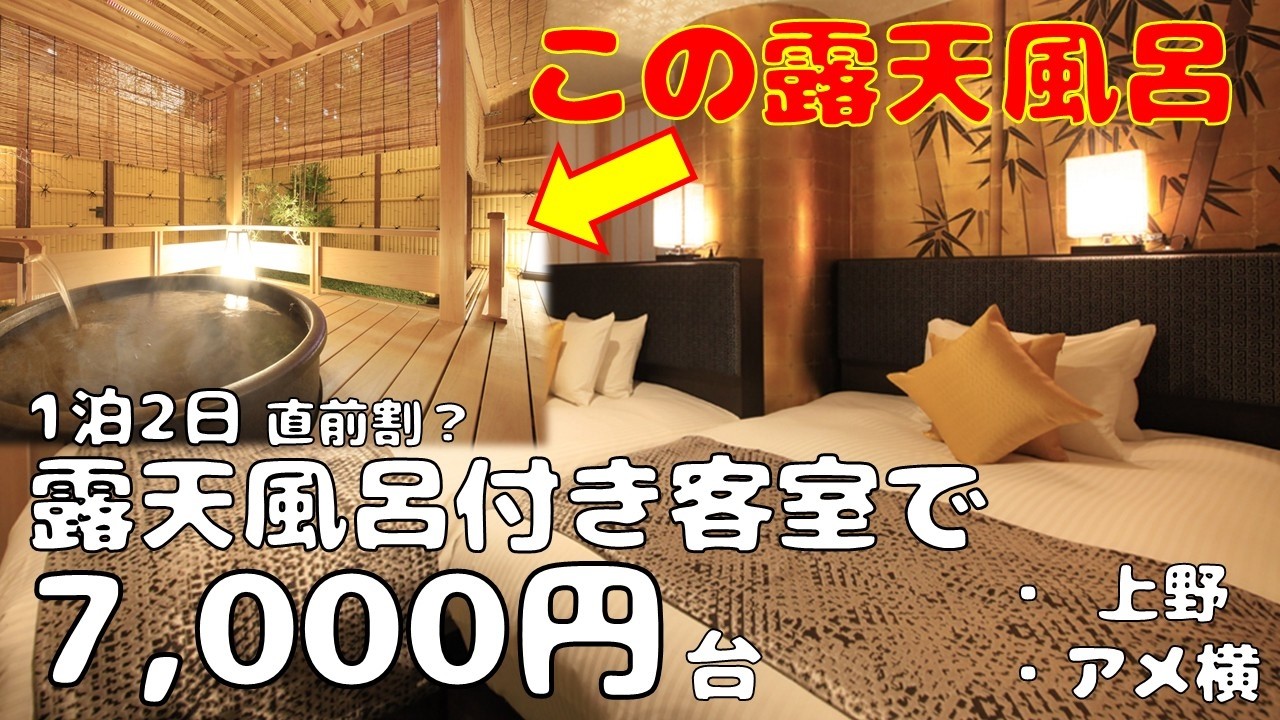 【露天風呂付き客室 1泊2日で7,000円台】広々露天風呂でゆったり♪温泉ではないですが贅沢に掛け流しを堪能♪センチュリーオンホテル上野 おすすめ宿♪夕食は絶品鉄板！「国立科学博物館・柴又 帝釈天」