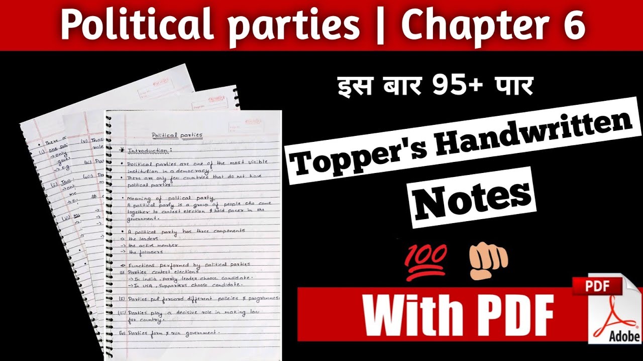 Political parties class 10 notes | Civics chapter 6 notes | Topper handwritten Notes with PDF