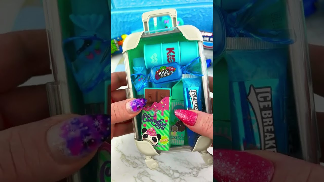 Packing Mini Suitcase with BLUE Lip Balm Satisfying Video ASMR! #asmr 🦋🐳🫐
