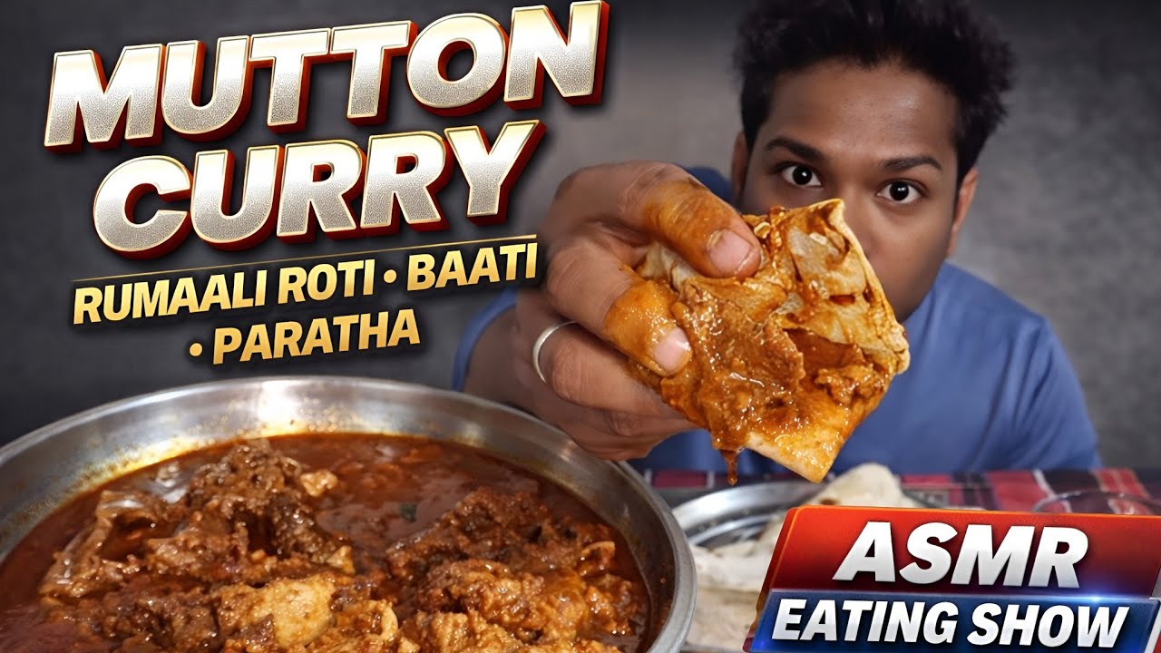Mutton Curry with Rumaali Roti, | Desi Indian Food Thali | ASMR Eating | Spicy Mutton Curry Mukbang 