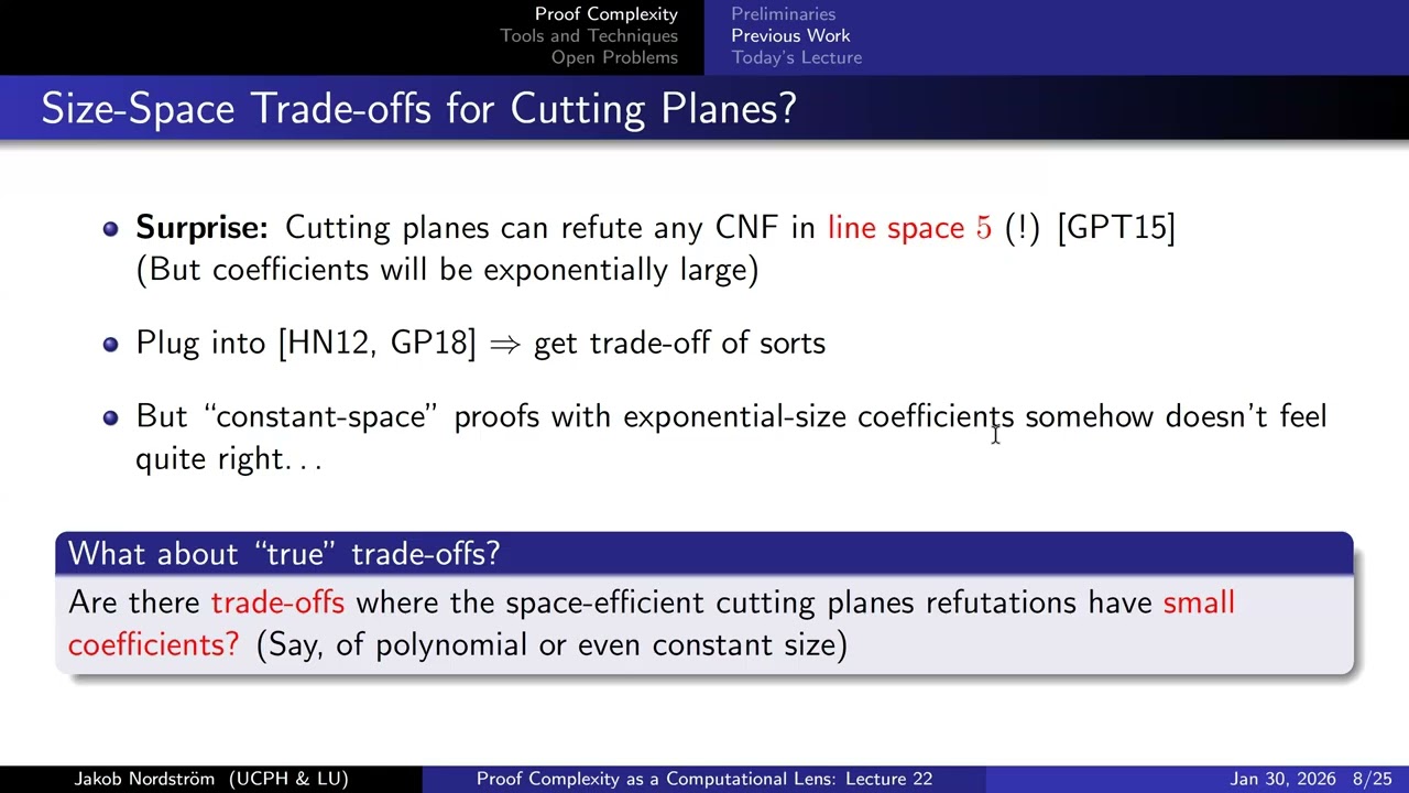 Proof complexity as a computational lens lecture 22: Size-space trade-offs for cutting planes