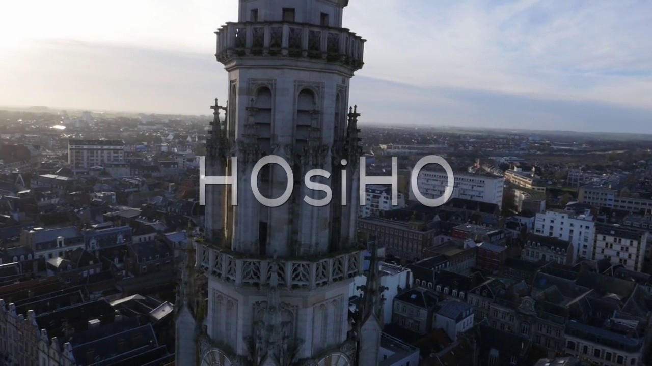 Belfry and Hotel-De-Ville d'Arras, filmed by drone, Arras, France