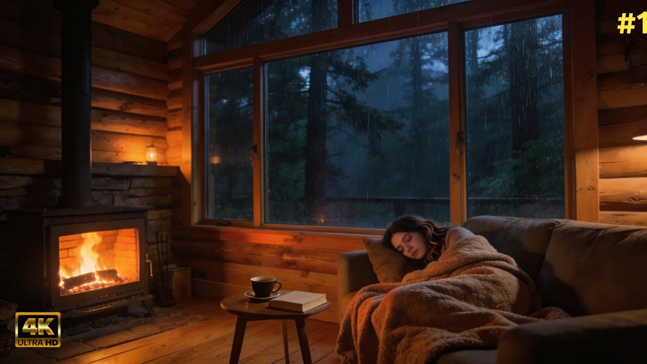 Heavy Rain at Night in a Cozy Cabin | Rain Sounds for Deep Sleep