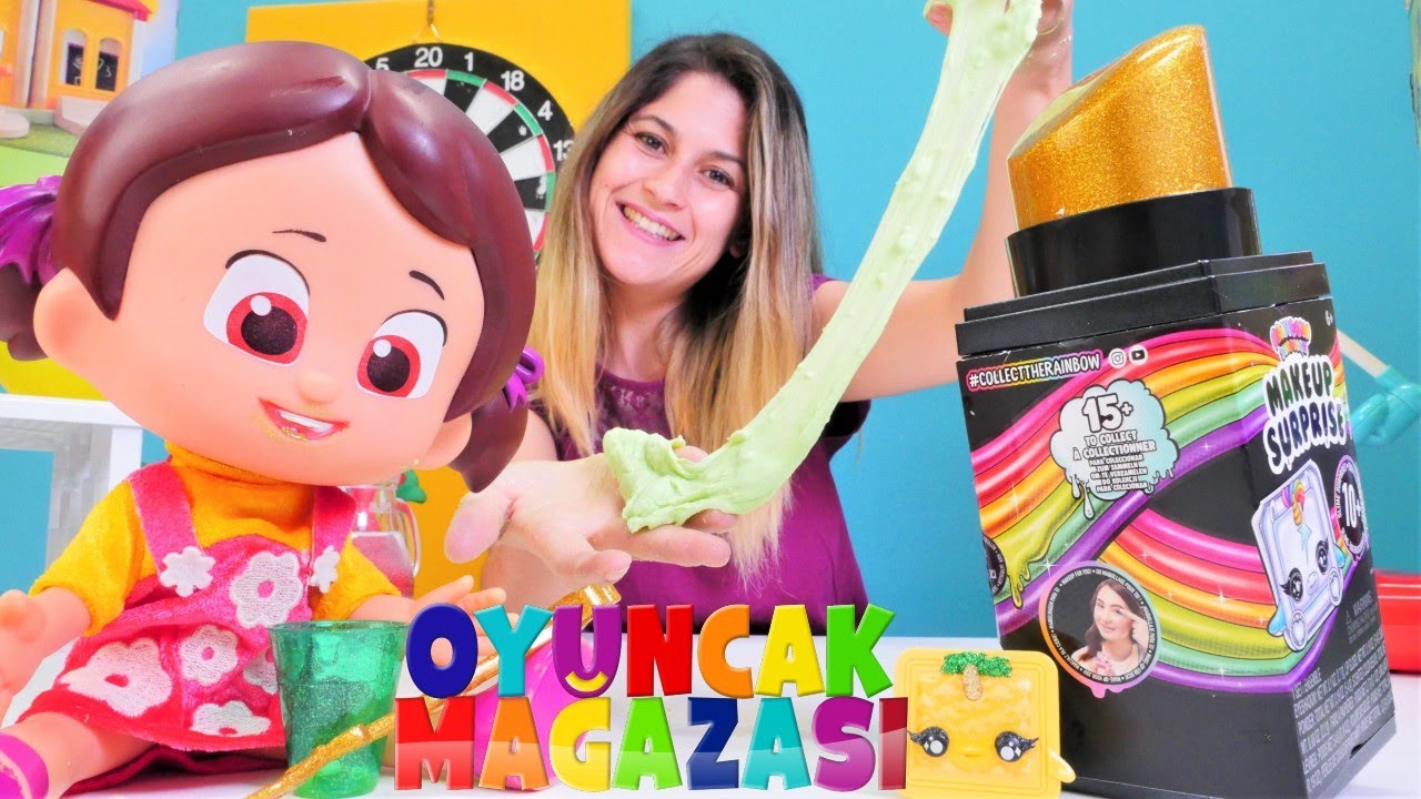 Slime video. Ayşe'nin oyuncak mağazası Niloya ile! Poopsie Rainbow Makeup Surprise!
