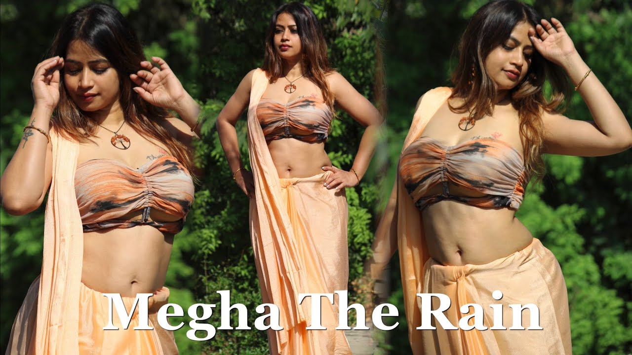 Megha The Rain fashion presents (shoot-38)in hot satin plane orange saree | sareelover
